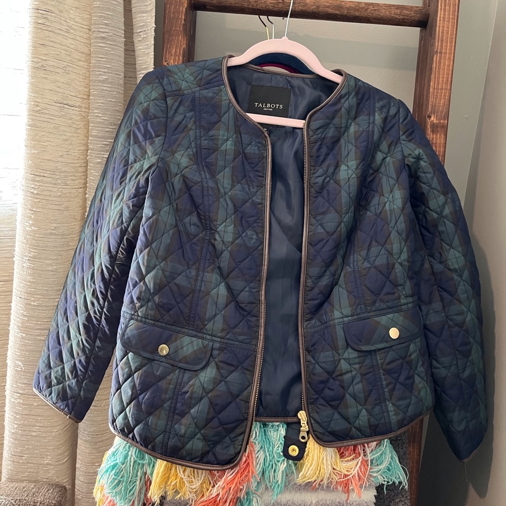 Talbots black watch plaid quilted jacket - size 6 petite